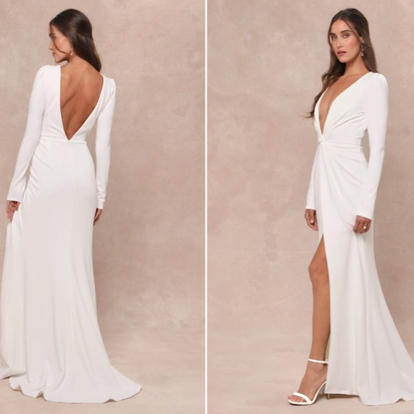 LULU's Bridal Wedding Chic Romantic Elegant Sexy Minimalist Mermaid Trumpet Gown - Picture 3 of 7